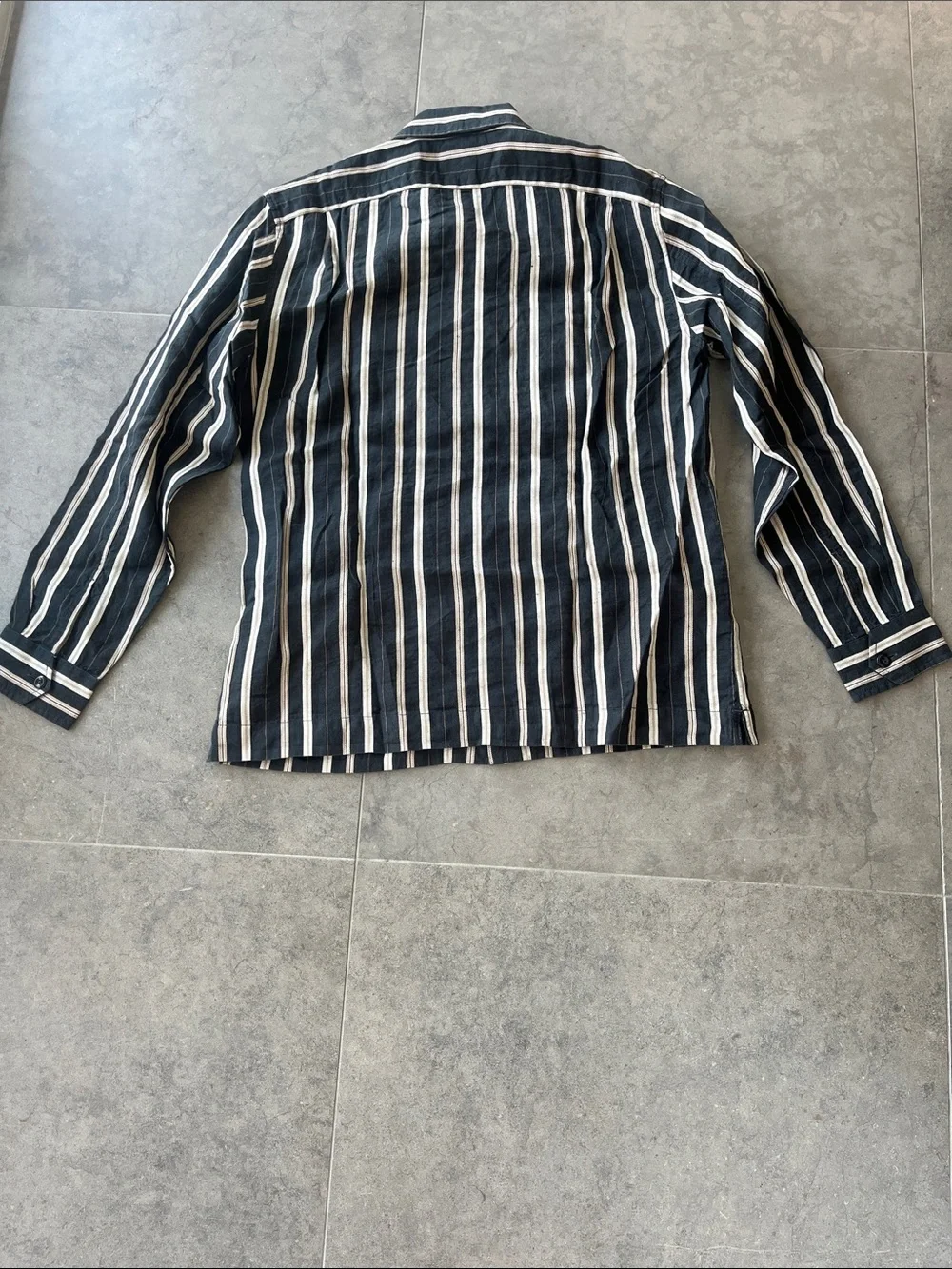 Banana Republic Black Linen and Cotton Shirt with Cream Stripes